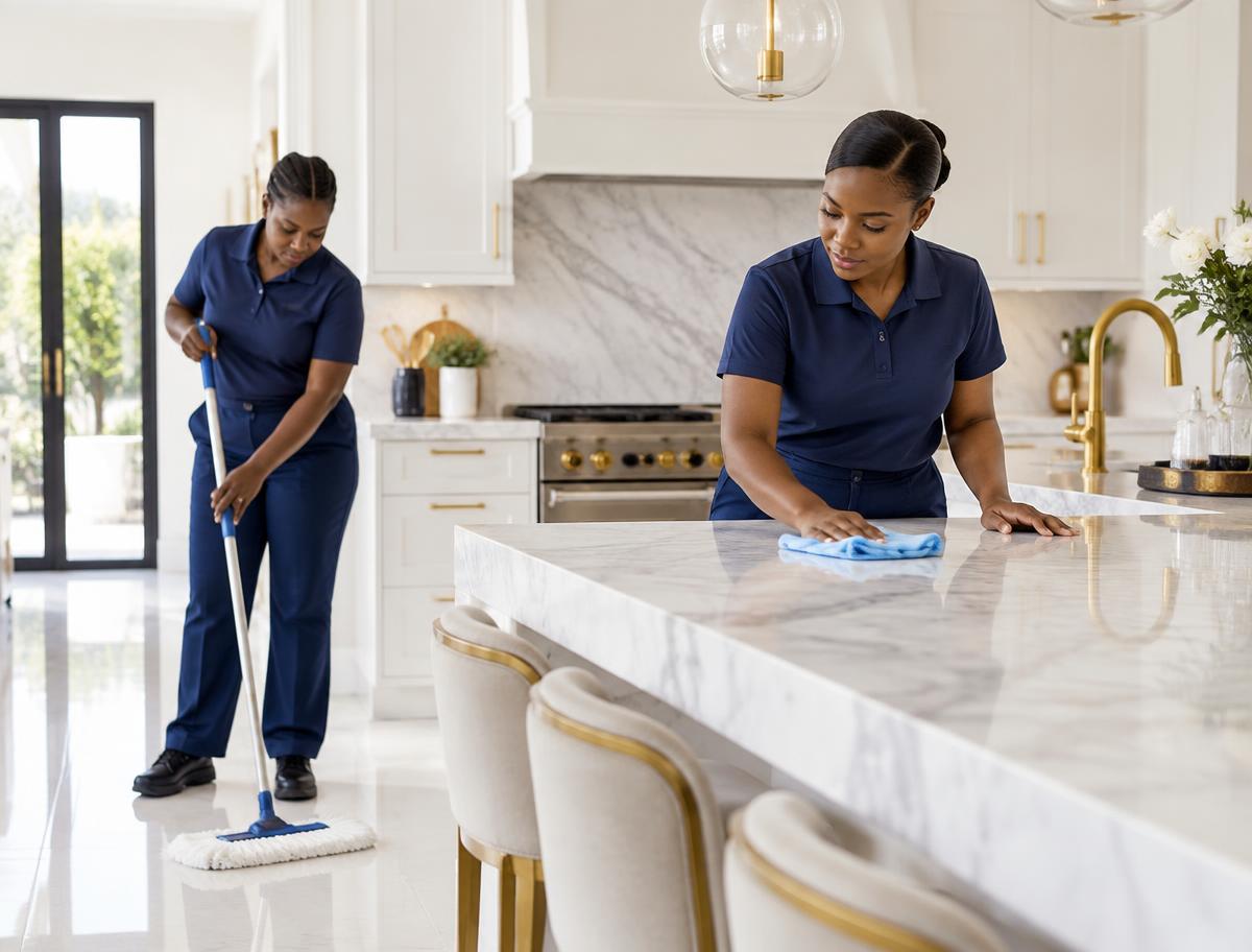 Zilungile cleaning team working in a bright kitchen
